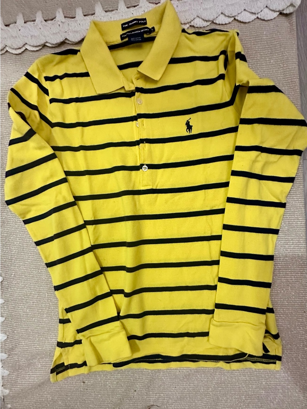 Polo by Ralph Lauren Yellow & Black Striped Long-Sleeve Polo
